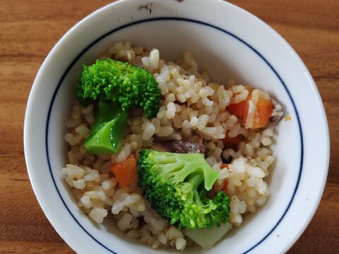 玄米で植物繊維タップリ！サバ缶で味付け